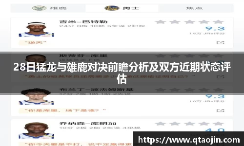28日猛龙与雄鹿对决前瞻分析及双方近期状态评估